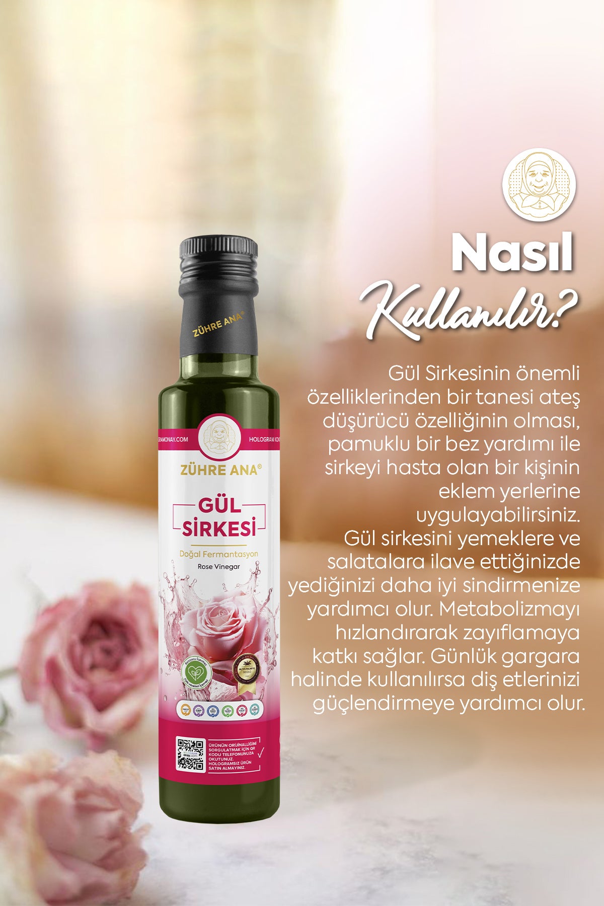 Zuhre Ana Rose Vinegar is crafted in Türkiye using traditional natural fermentation methods.