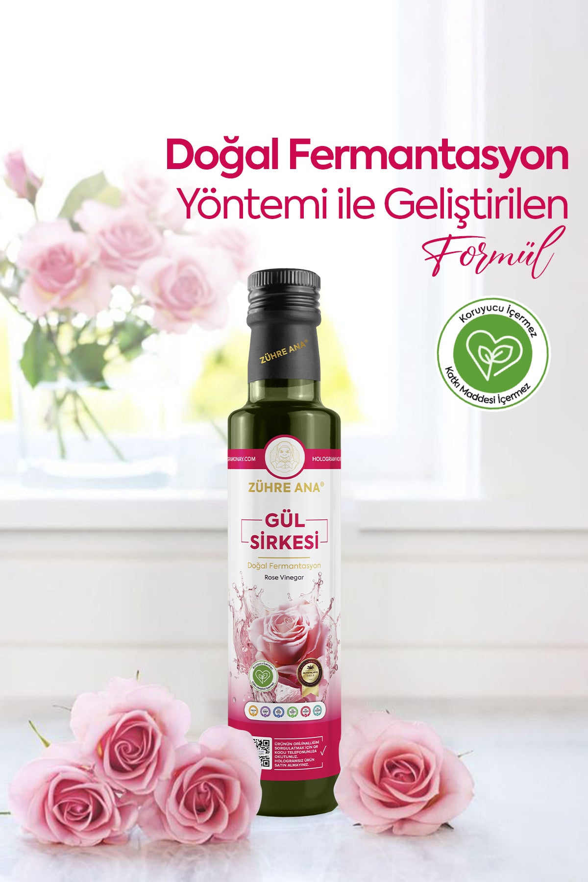 Zuhre Ana Rose Vinegar is crafted in Türkiye using traditional natural fermentation methods.