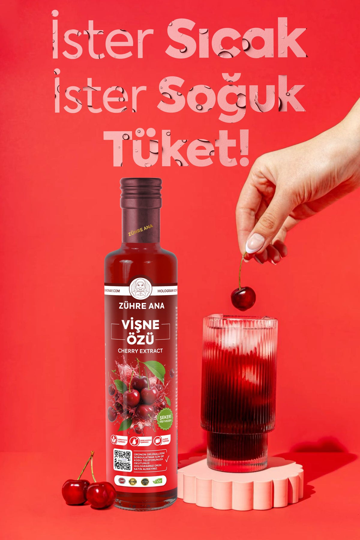 Zuhre Ana Visne Ozu is a concentrated sour cherry extract made from 100% sour cherry, offering a bold, naturally tangy flavor for drinks and recipes.