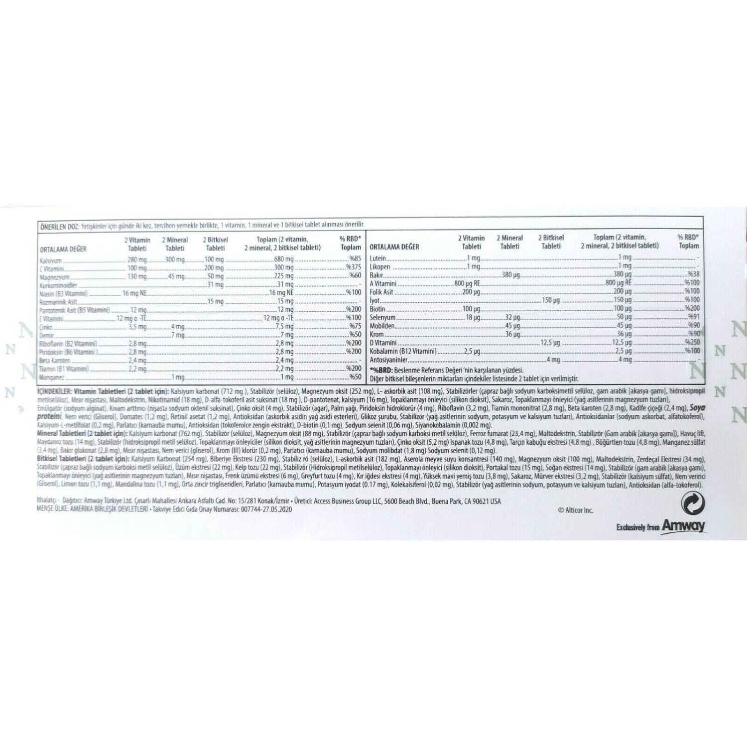 Amway Nutriway & Nutrilite Double X 62-day Product REFILL