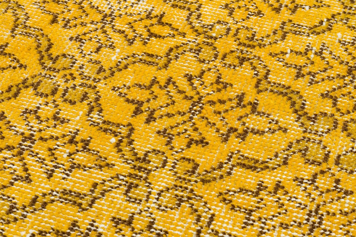 Authentic Hand Woven Floral Pattern Yellow Vintage Carpet
