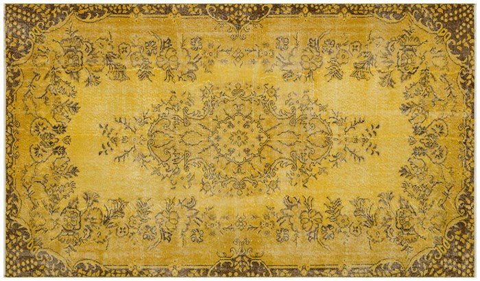 Authentic Turkish Hand Woven Yellow Vintage Carpet