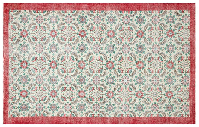 Authentic Turkish Natural Pattern Vintage Hand Woven Carpet