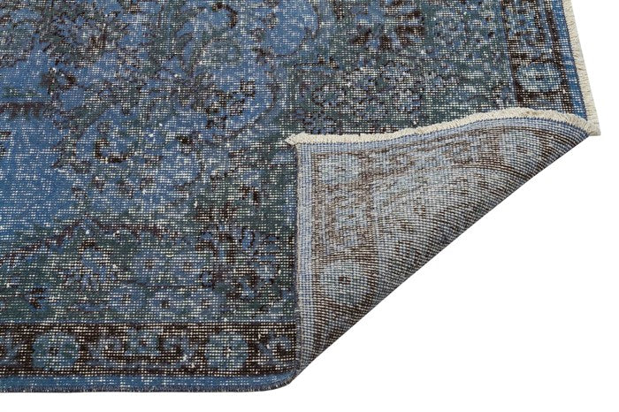Authentic Turkish Vintage Carpet in Blue Toned Hand Woven Carpet