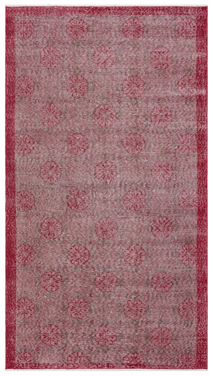 Claret Red Flower Patterned Vintage Hand Knitted Carpet