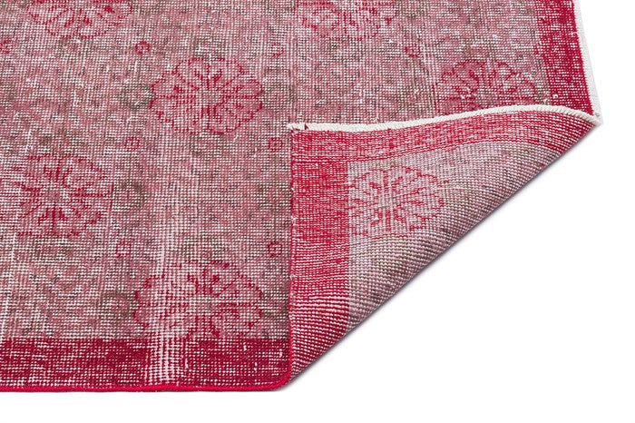 Claret Red Flower Patterned Vintage Hand Knitted Carpet