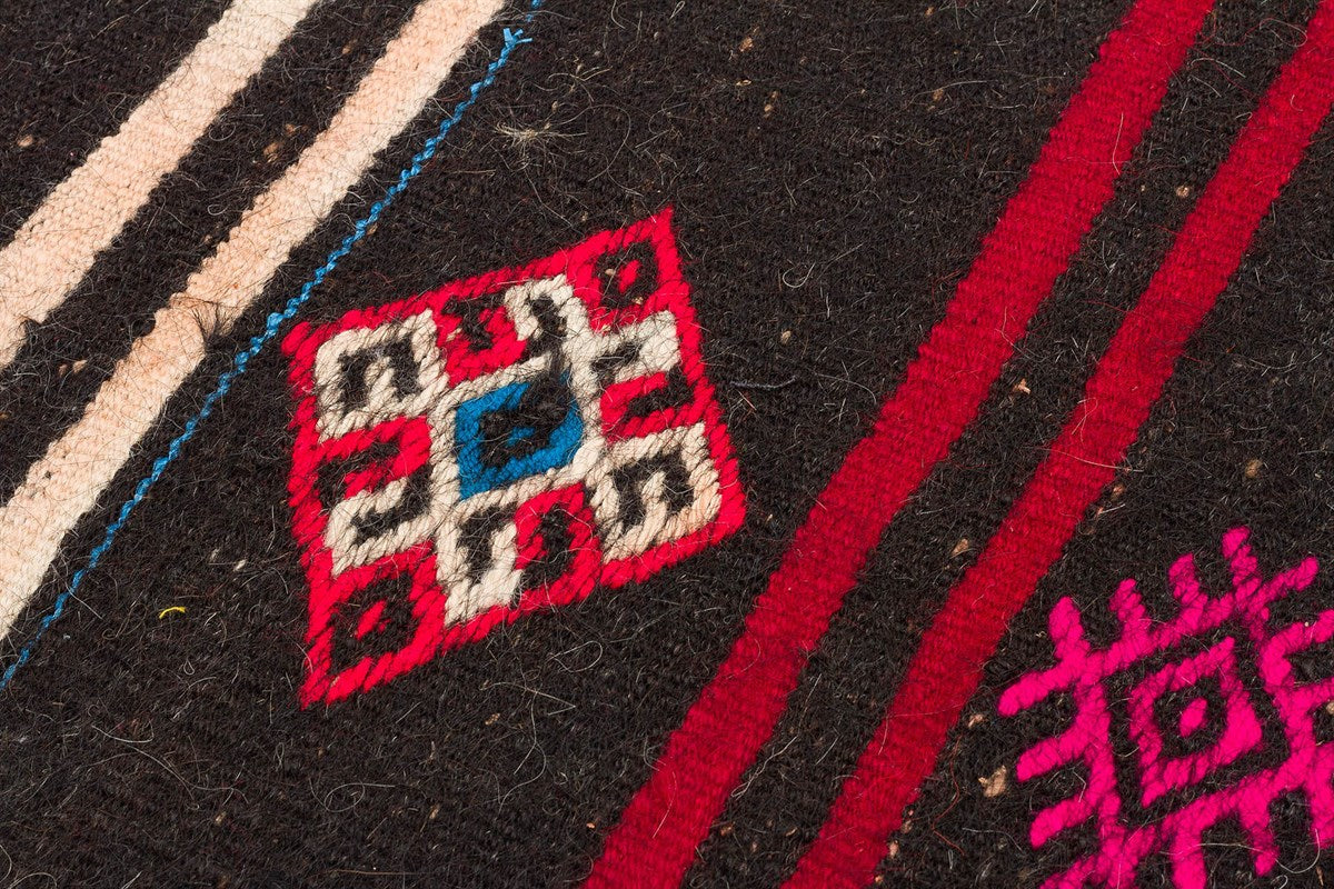 Striped Pattern Hand Woven Vintage Rug with Turkish Motifs