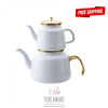 Emsan Troy Induction Based Enameled Teapot Set White (Emaye Çaydanlık)