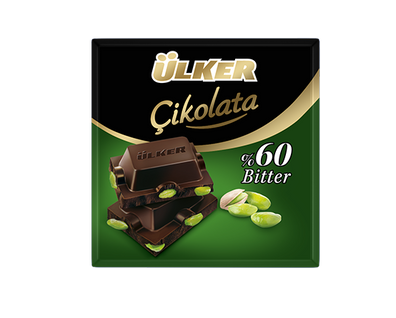 Ülker Chocolate Bitter Square with Pistachio (Fıstıklı Kare Çikolata) 60 G
