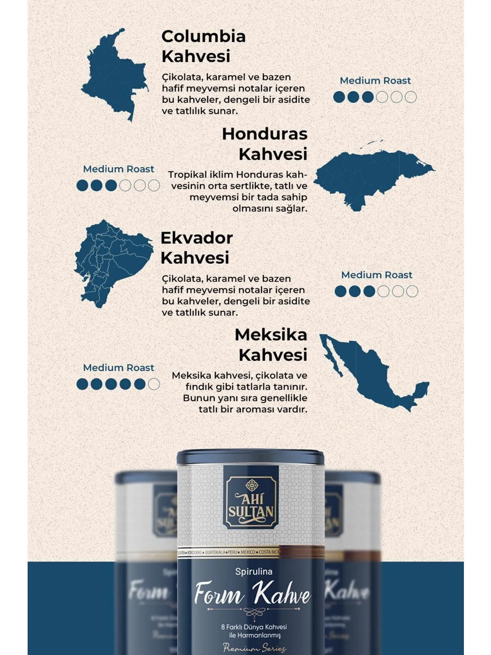 Ahi Sultan Form Coffee with 8 Types of Coffee & Spirulina – 3.5 oz (100 g)