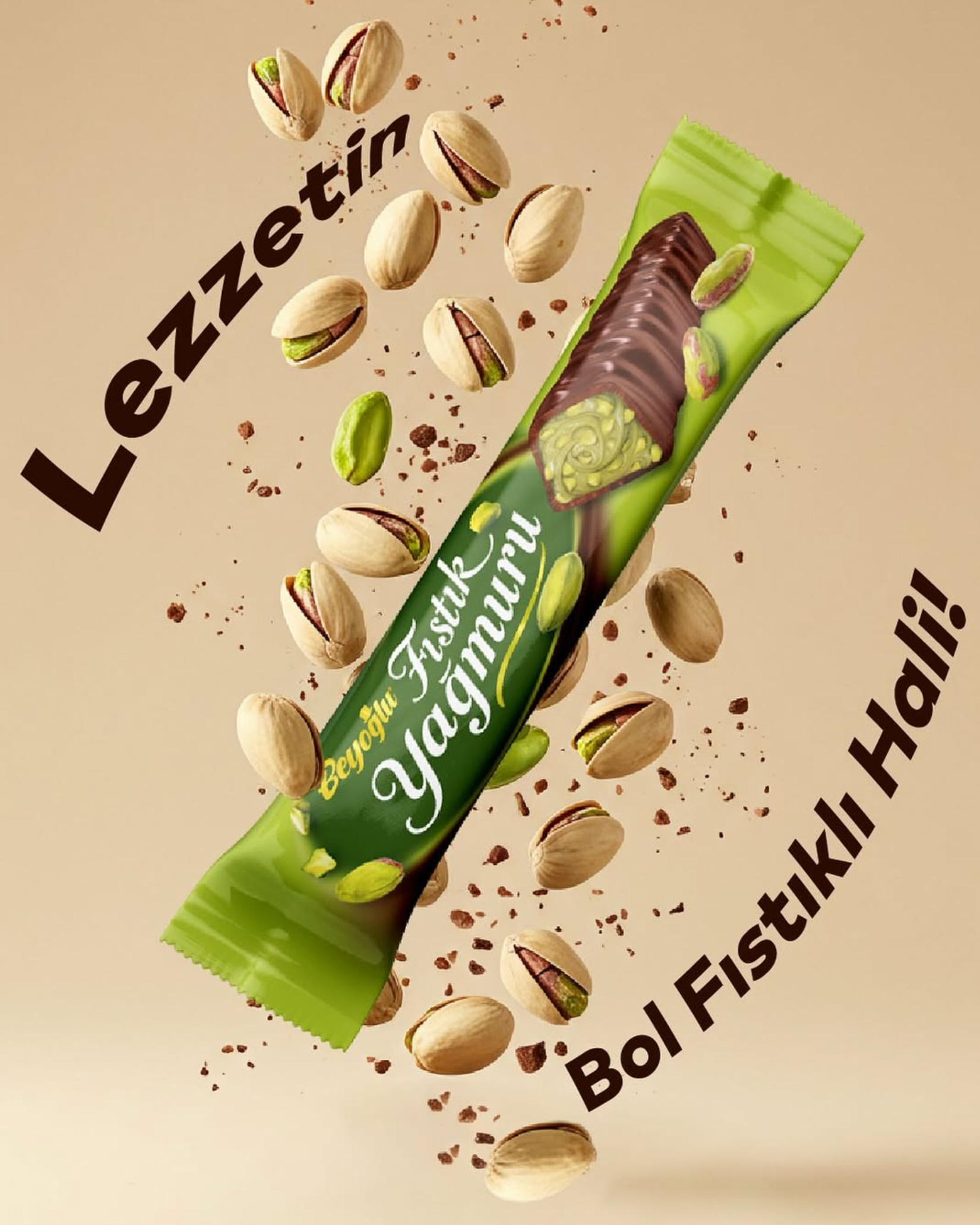 Beyoğlu Chocolate Pistachio Rain – Milk Chocolate with Pistachio Filling 1.2 oz (35 g)
