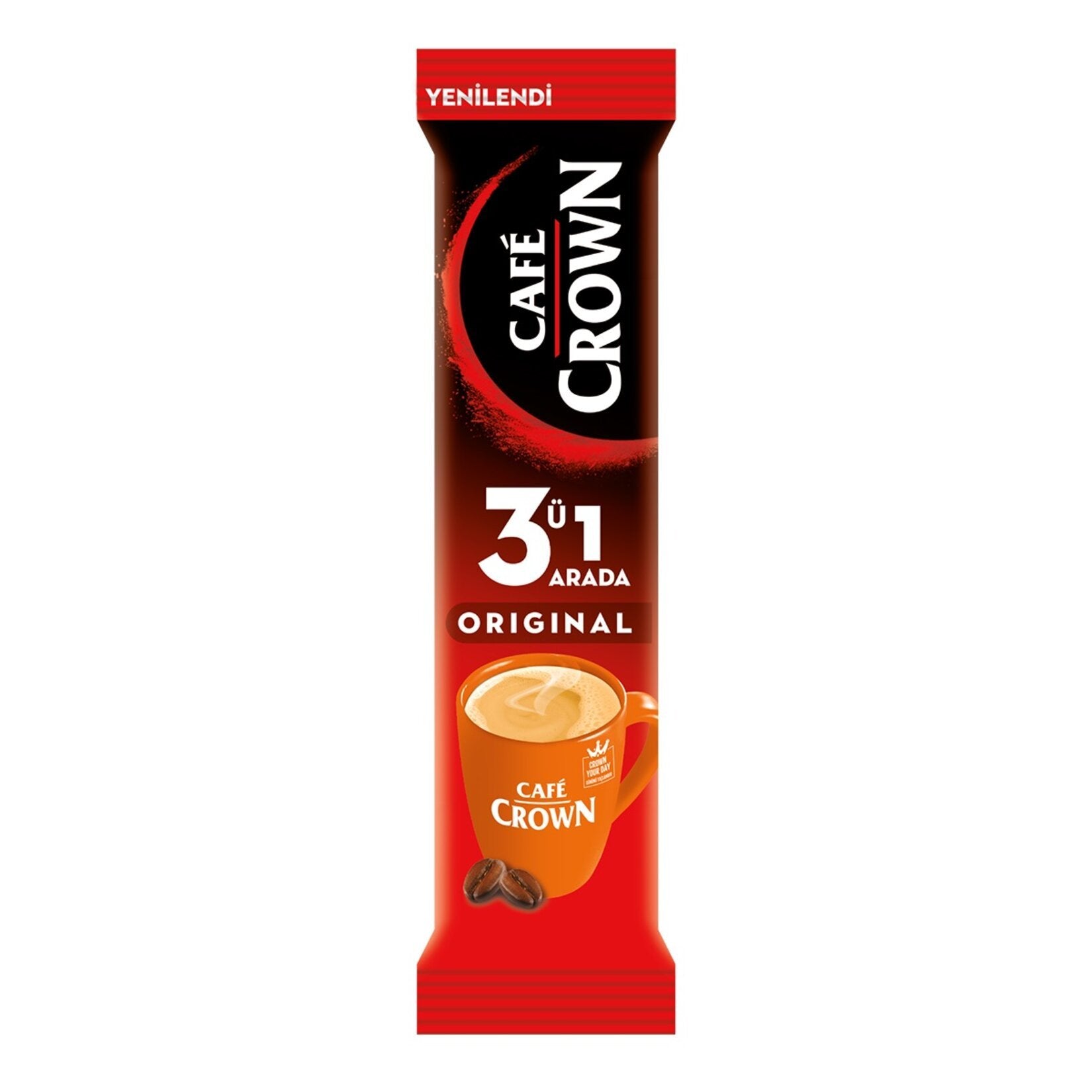 Cafe Crown 3 in 1 coffee stick pack new package design on a white background