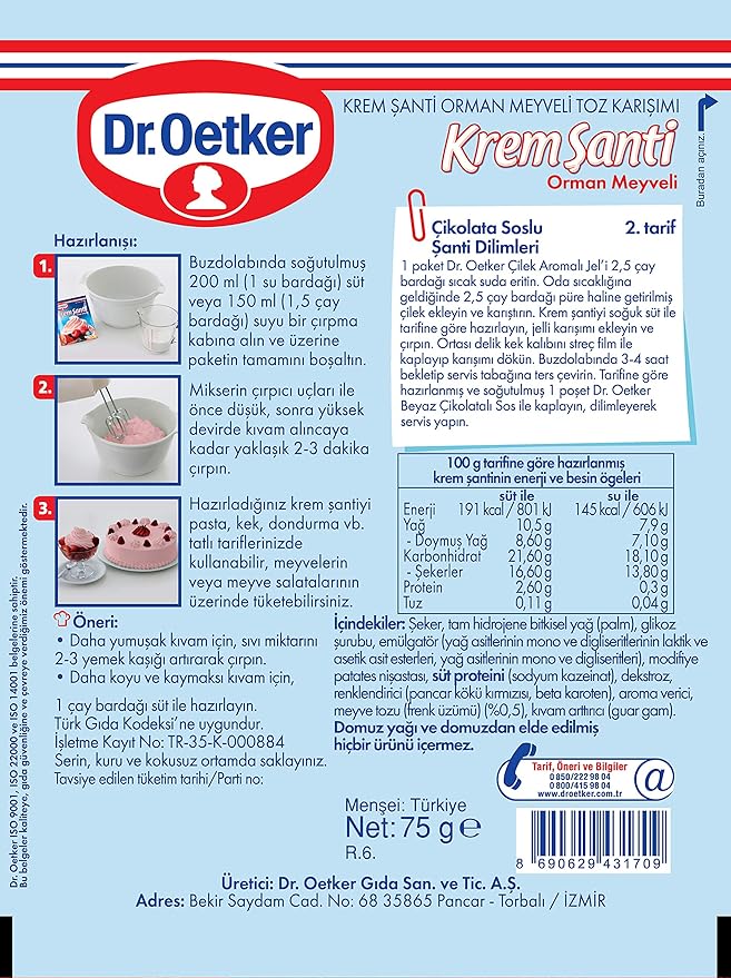 Dr. Oetker Forest Fruit Whipped Cream Mix 2.5 oz (Orman Meyveli Krem Şanti 72 G)