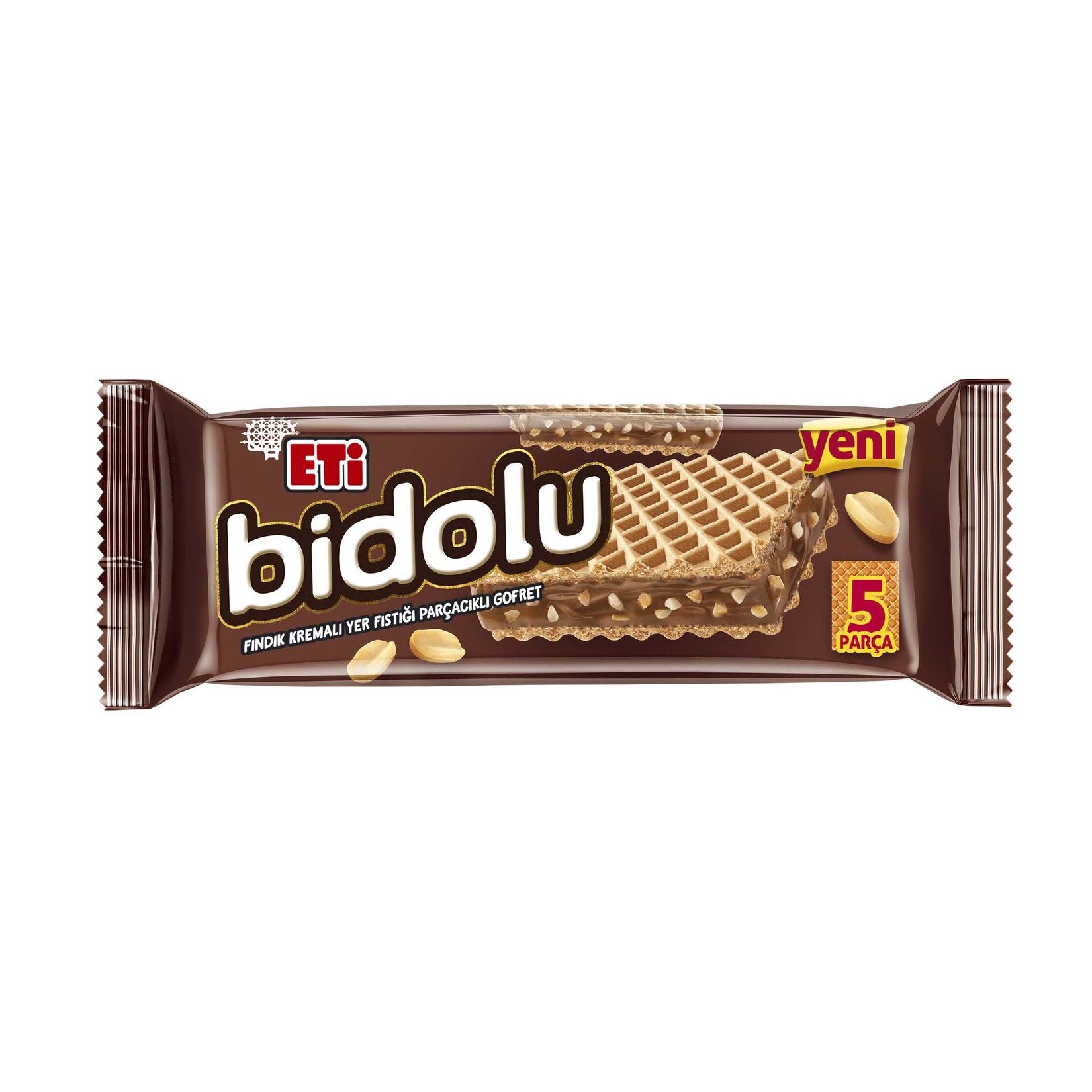 Eti Bidolu Hazelnut Cream Peanut Wafer delivers a rich, creamy experience with 85% hazelnut and pean