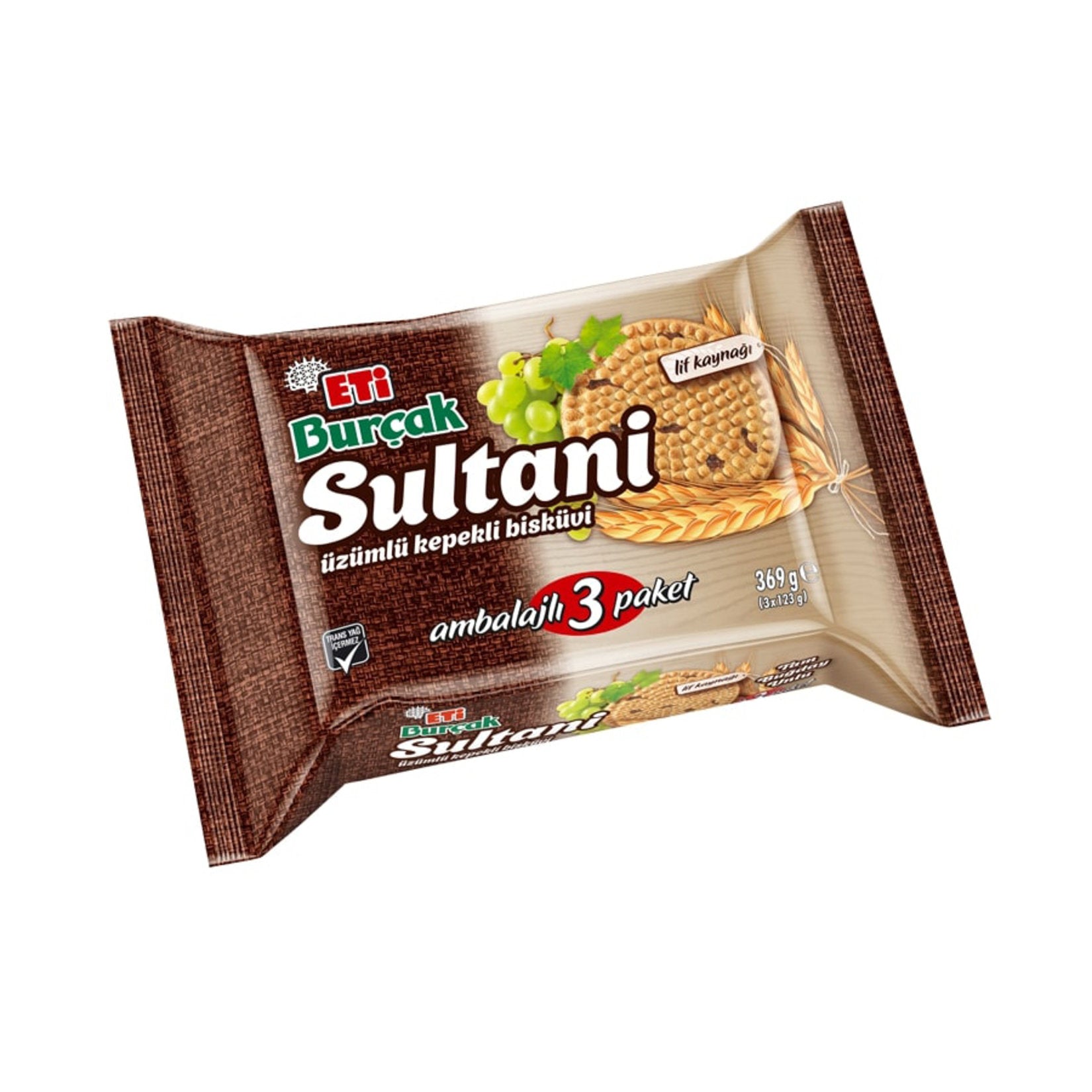 Eti Burcak Sultani Raisin Wheat Biscuit blends the wholesome taste of whole wheat with the natural s