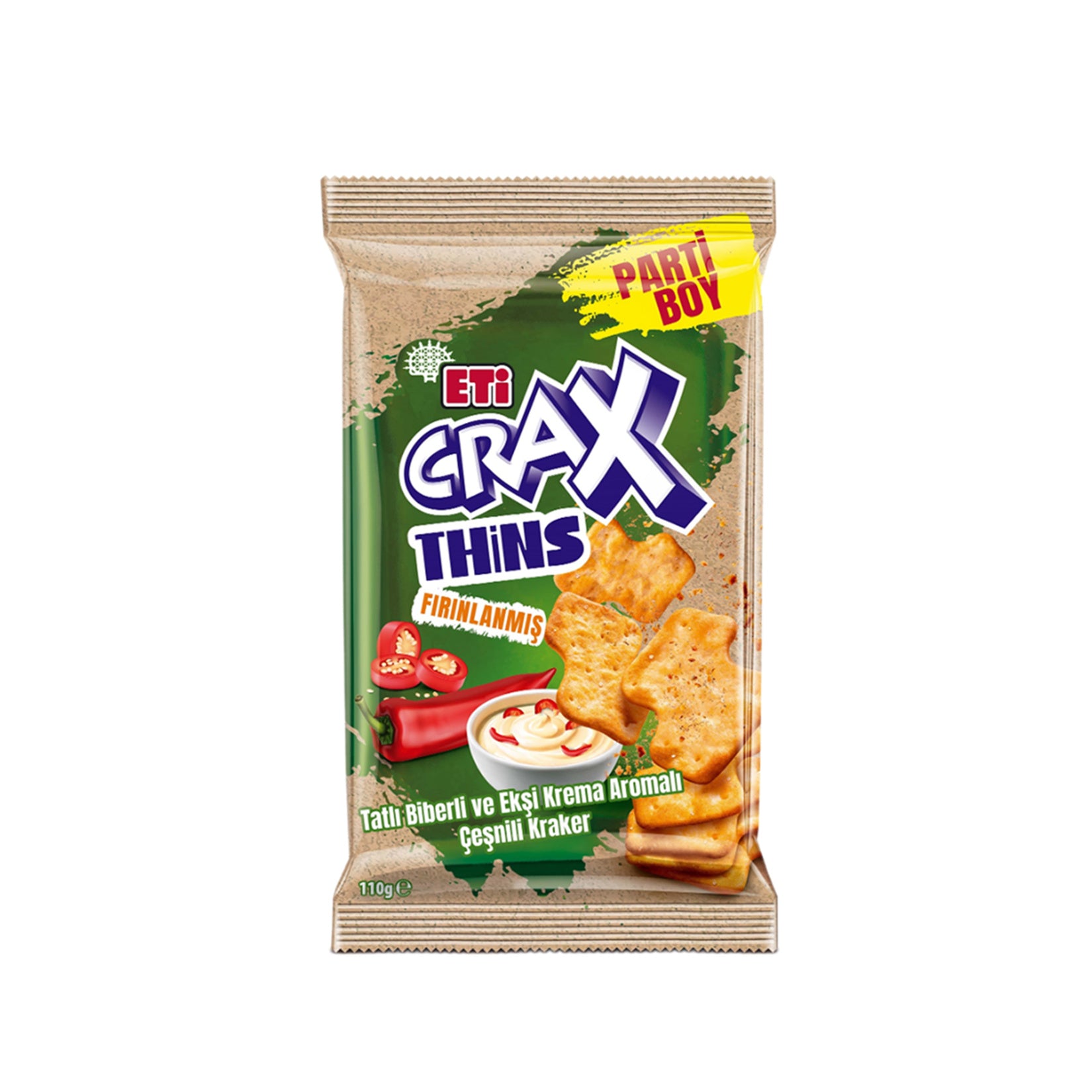 Discover the bold flavor of Eti Crax Thins Sweet Pepper & Sour Cream Crackers—a crispy, savory snack