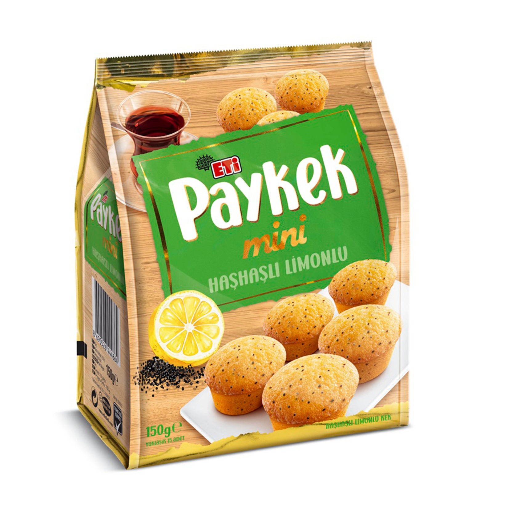 Enjoy the zesty flavor of Eti Paykek Mini Lemon Poppy Cake, a soft and moist mini cake infused with 