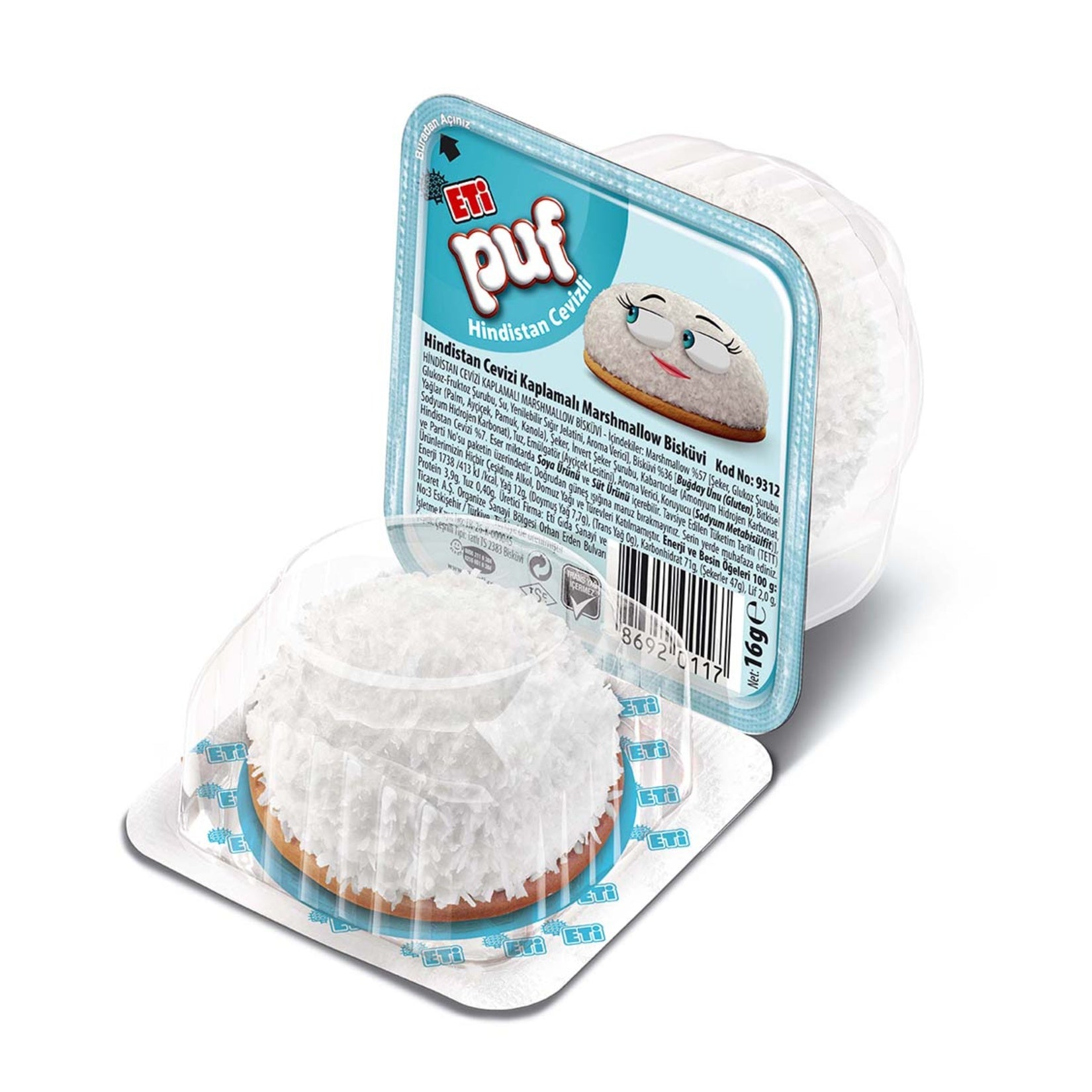 Eti Puf Coconut Covered (Hindistan Cevizli) Marshmallow Biscuit 16 G
