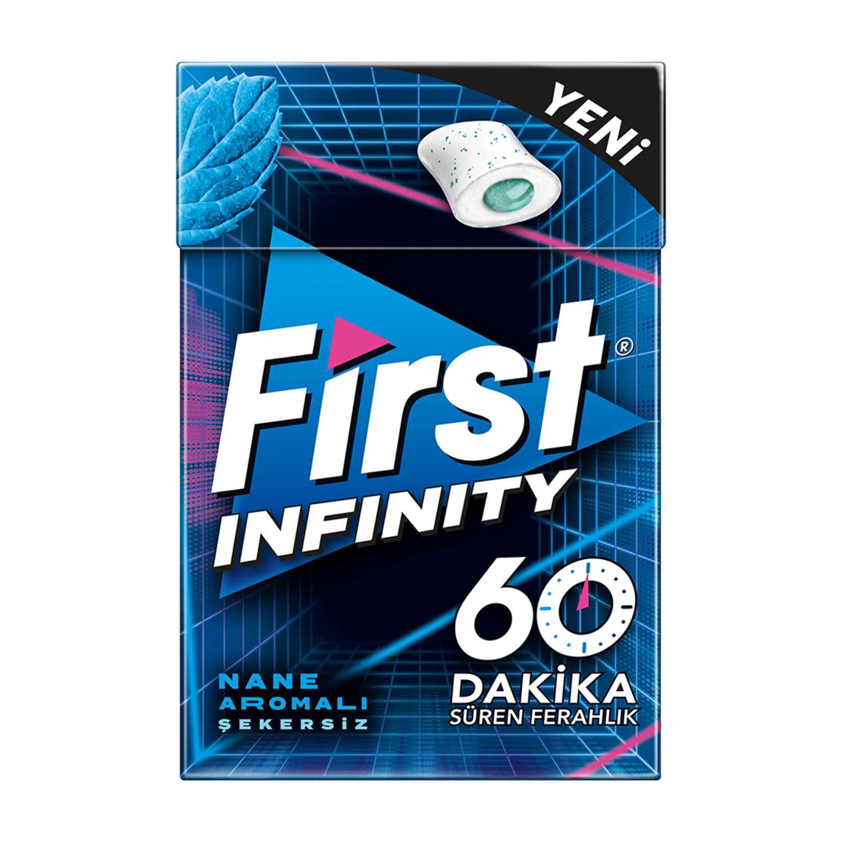 First Infinity Sugar Free Mint Dragee Gum offers a refreshing mint flavor in a sleek, sugar-free dra