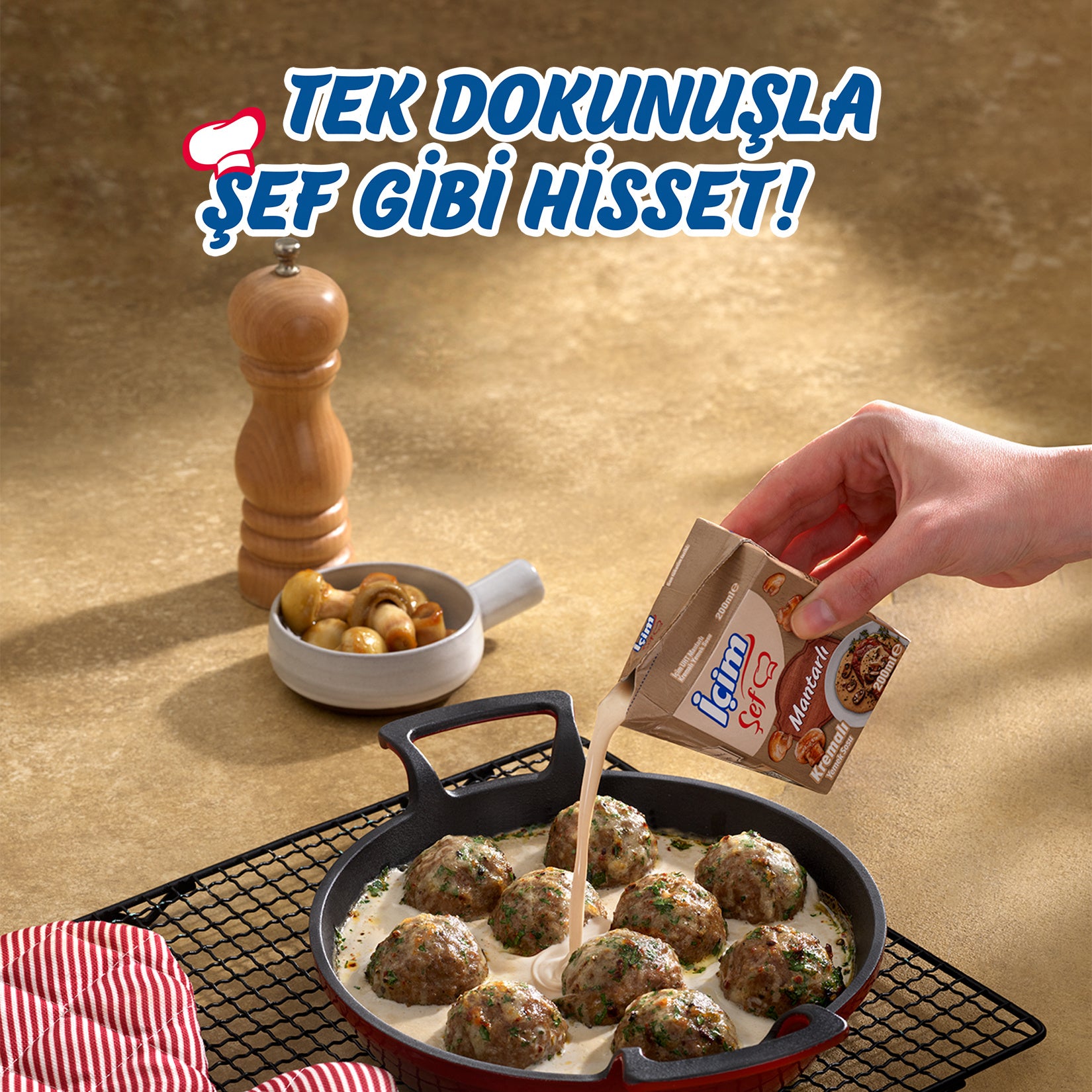 Bring authentic Turkish flavor to your kitchen with Icim Chef Creamy Mushroom Cooking Sauce. Made wi