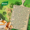 Knorr soup package with a bowl of soup and spoon on a green background