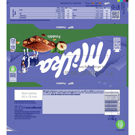 Milka Hazelnut Chocolate (Fındıklı Çikolata) 2.8 oz (80 G)-2