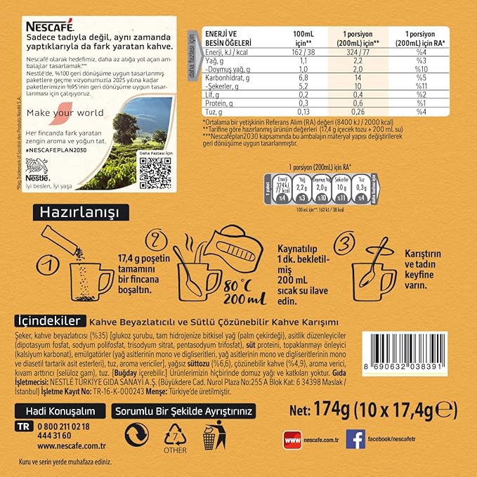 Nescafe 3 in 1 Milky Foam Package 10 pcs Back Side of Package