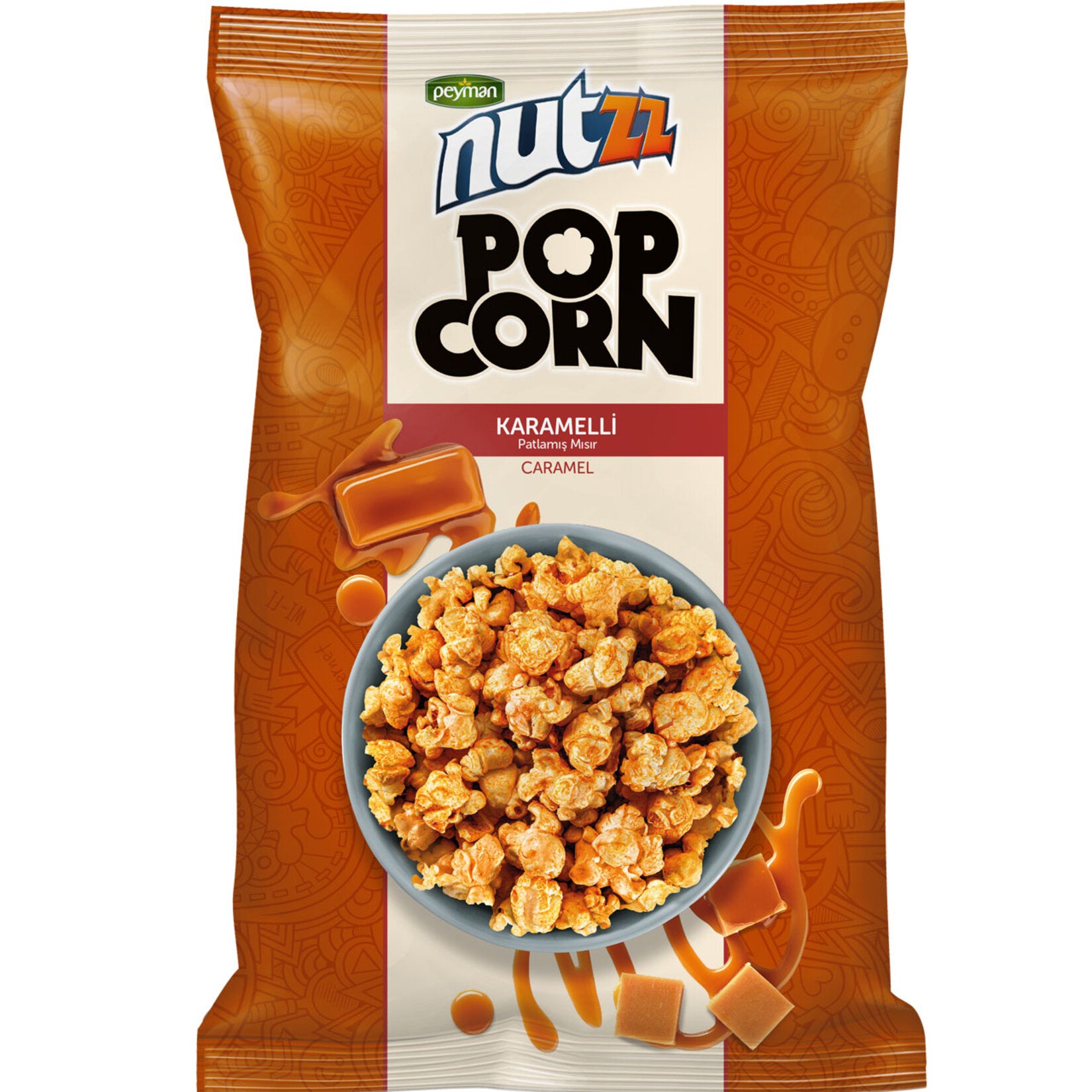 Enjoy the sweet crunch of Nutzz Popcorn Caramel, a delicious snack made with golden popcorn and rich