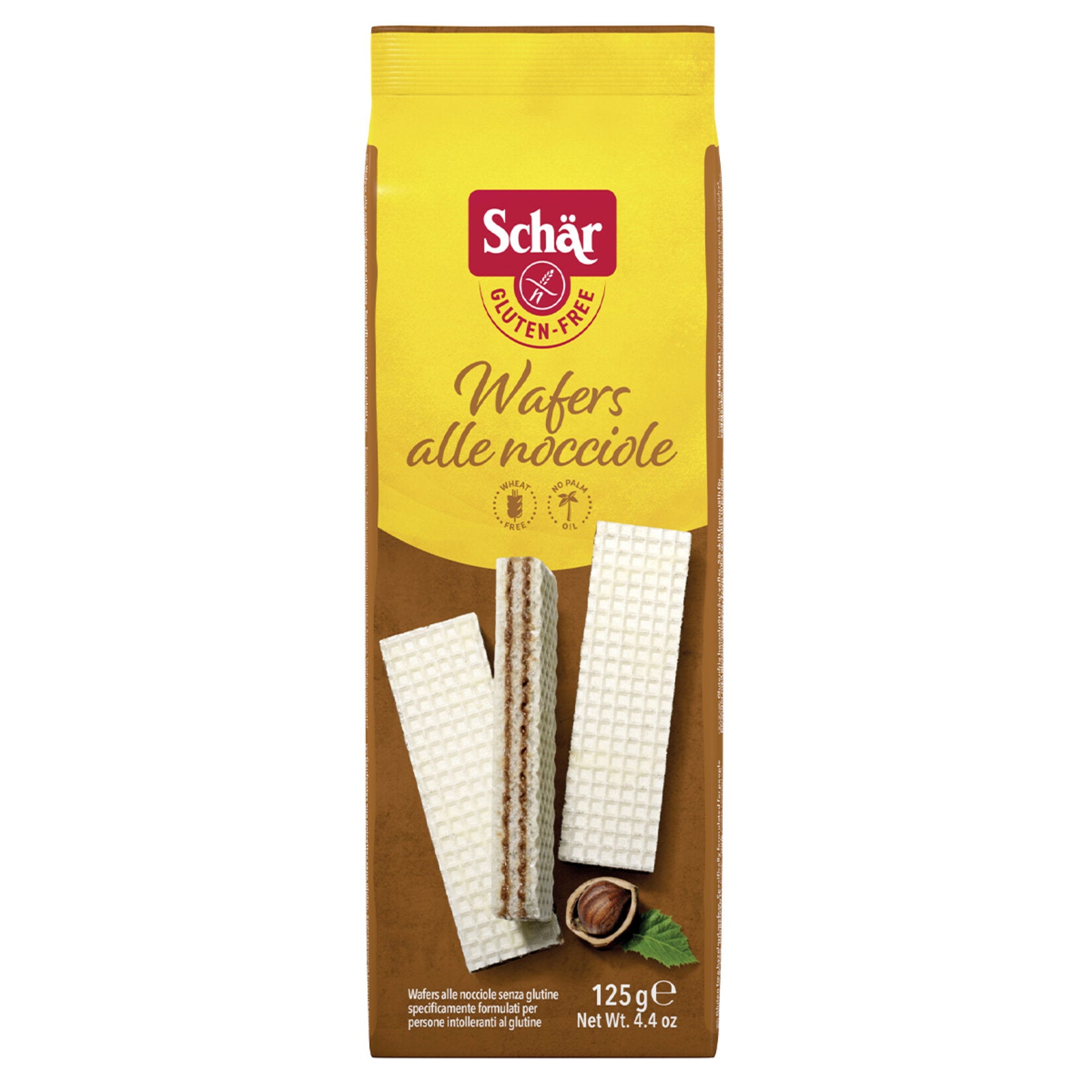 Schar Nocciola Wafers bring you the delicious taste of hazelnut cream layered between crisp, gluten-