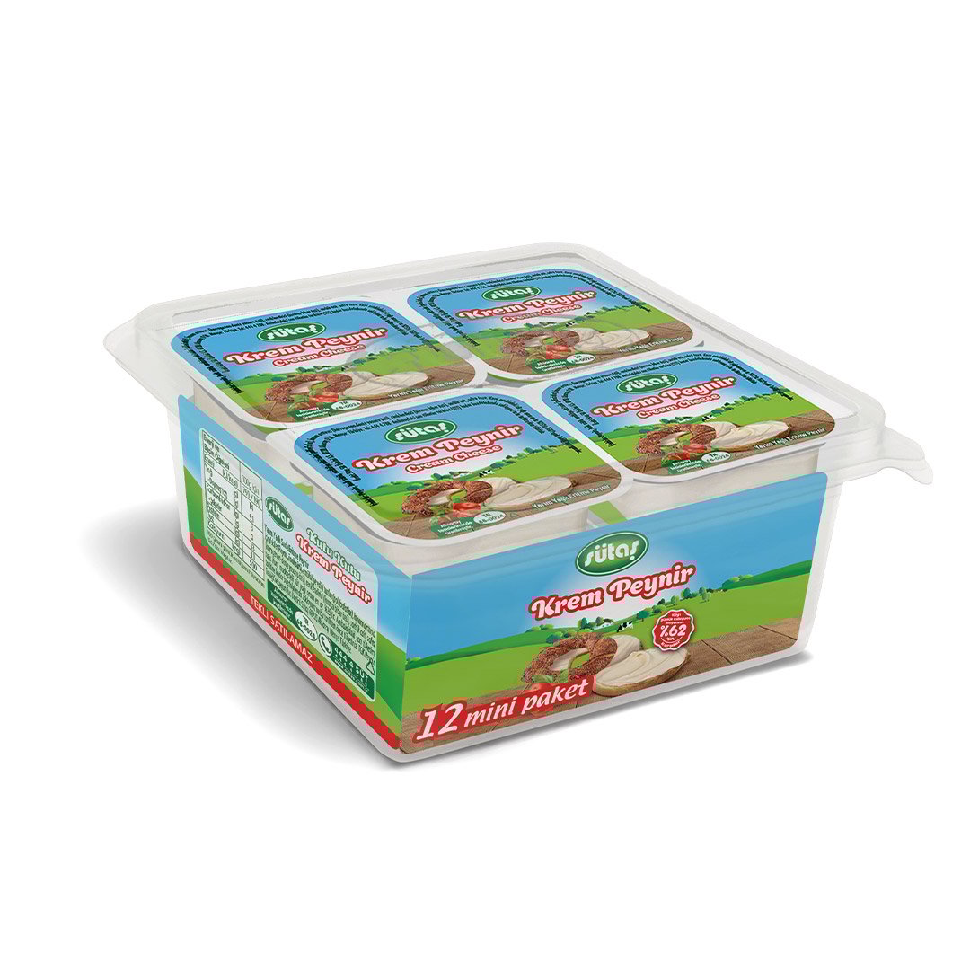Box of Sutas Mini Krem Peynir in 20 grams packages with 12 individual containers on a white background
Sütaş Mini Breakfast Set – Sütaş Cream Cheese 0.7 oz (20 G) × 12
