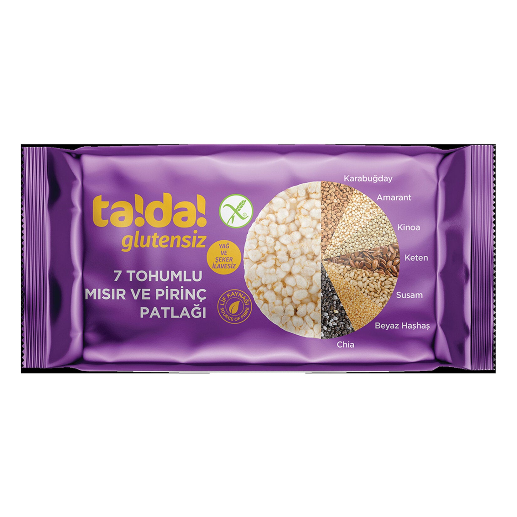 Discover the wholesome crunch of Tada 7 Seed Corn & Rice Cake, a gluten-free snack made with a nutri