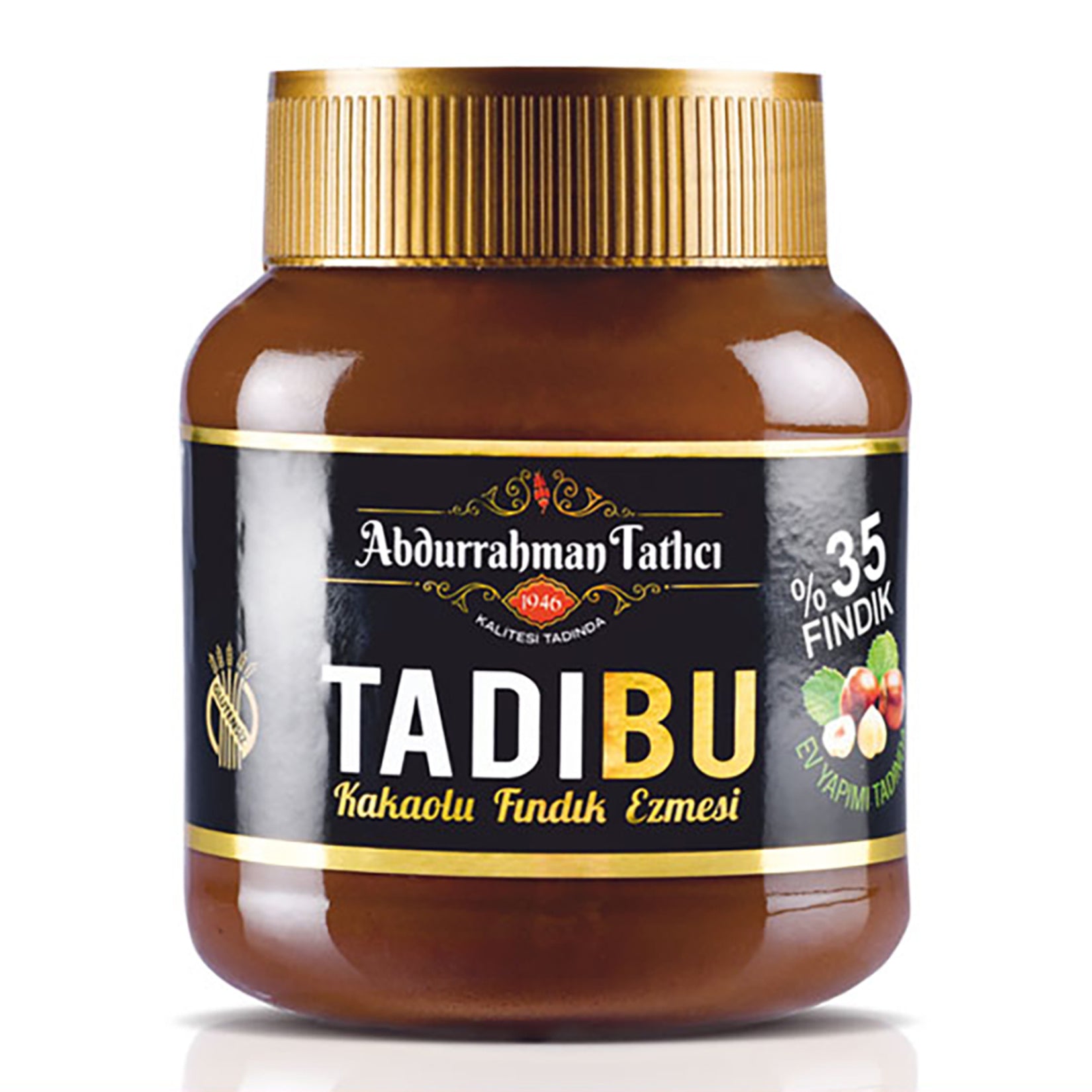 Abdurrahman Tatlıcı Tadibu Cacao Hazelnut Spread brings the rich taste of roasted hazelnuts together with smooth cacao for a classic Turkish-style breakfast favorite.