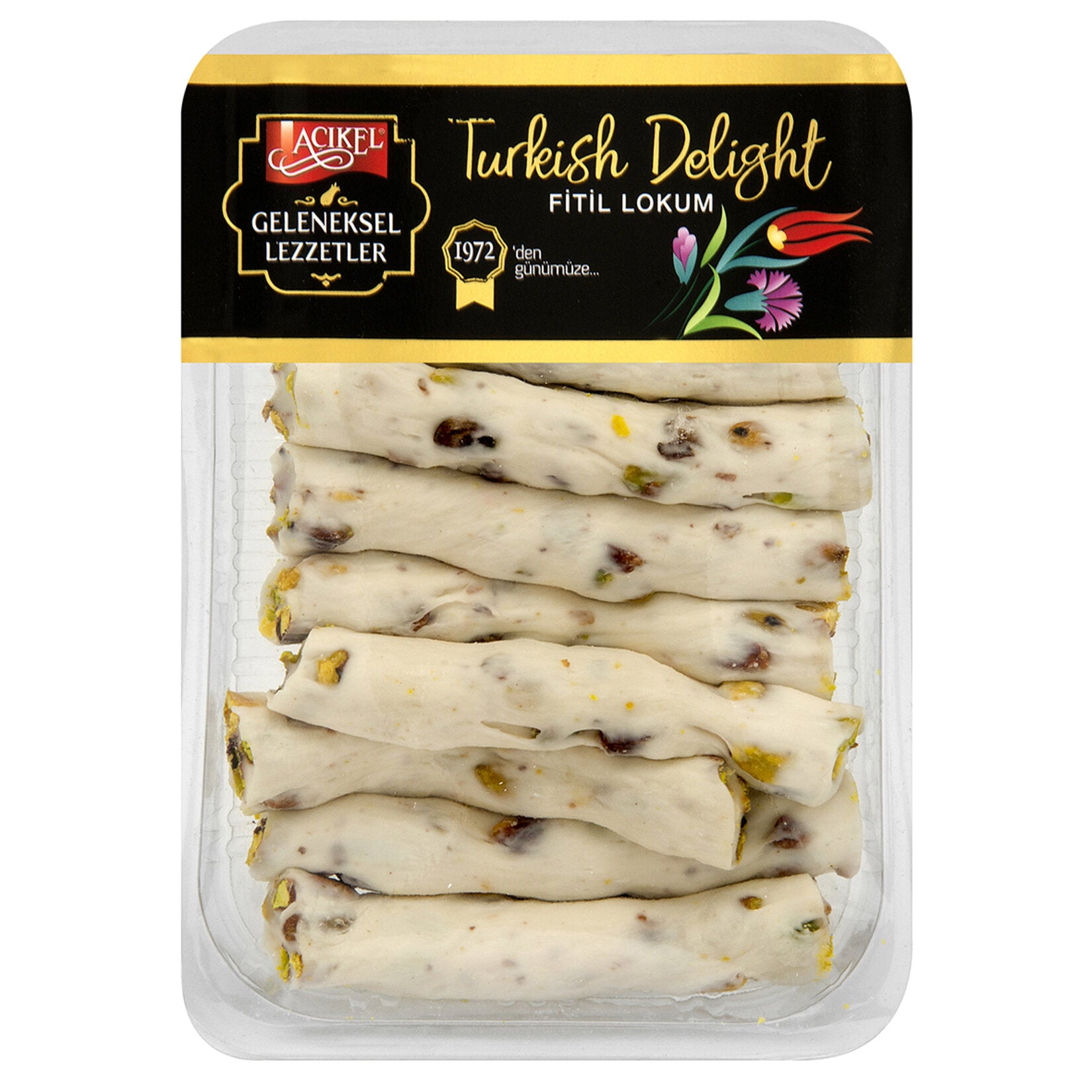 Experience the classic taste of Turkish Delight from Türkiye with Açıkel Antep Pistachio Sultan Fitil Lokum.