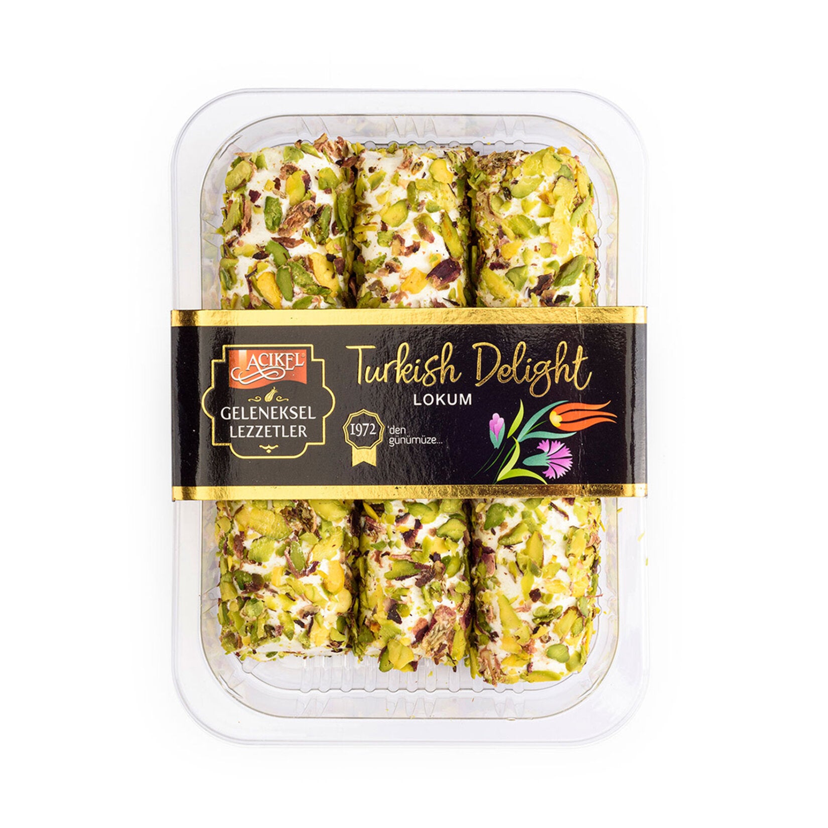 Acikel File Pistachio Sultan Turkish Delight brings the rich tradition of Turkish confectionery to your home with a luxurious twist.