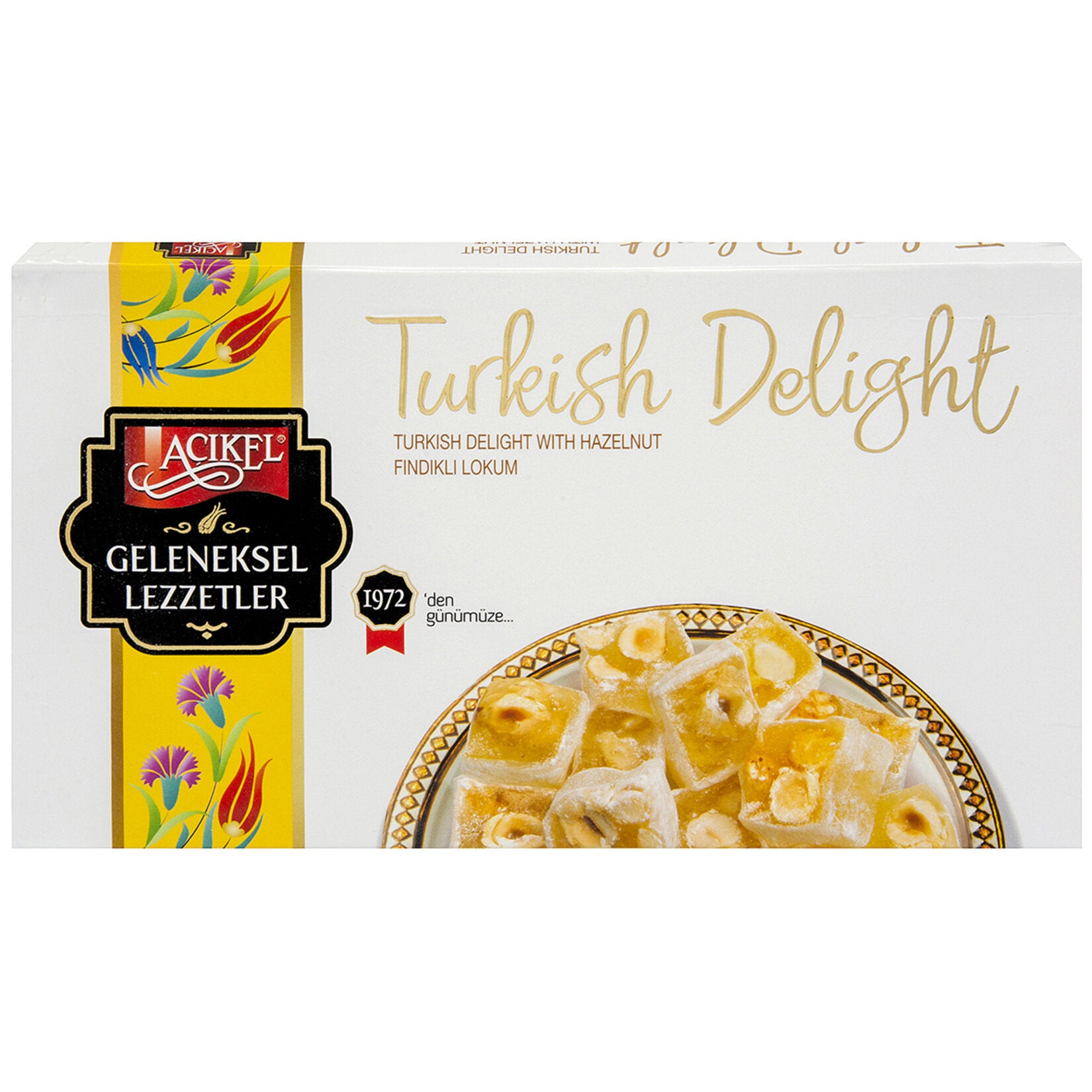 Experience the rich, traditional flavor of Acikel Hazelnut Turkish Delight, a classic treat crafted in Türkiye.