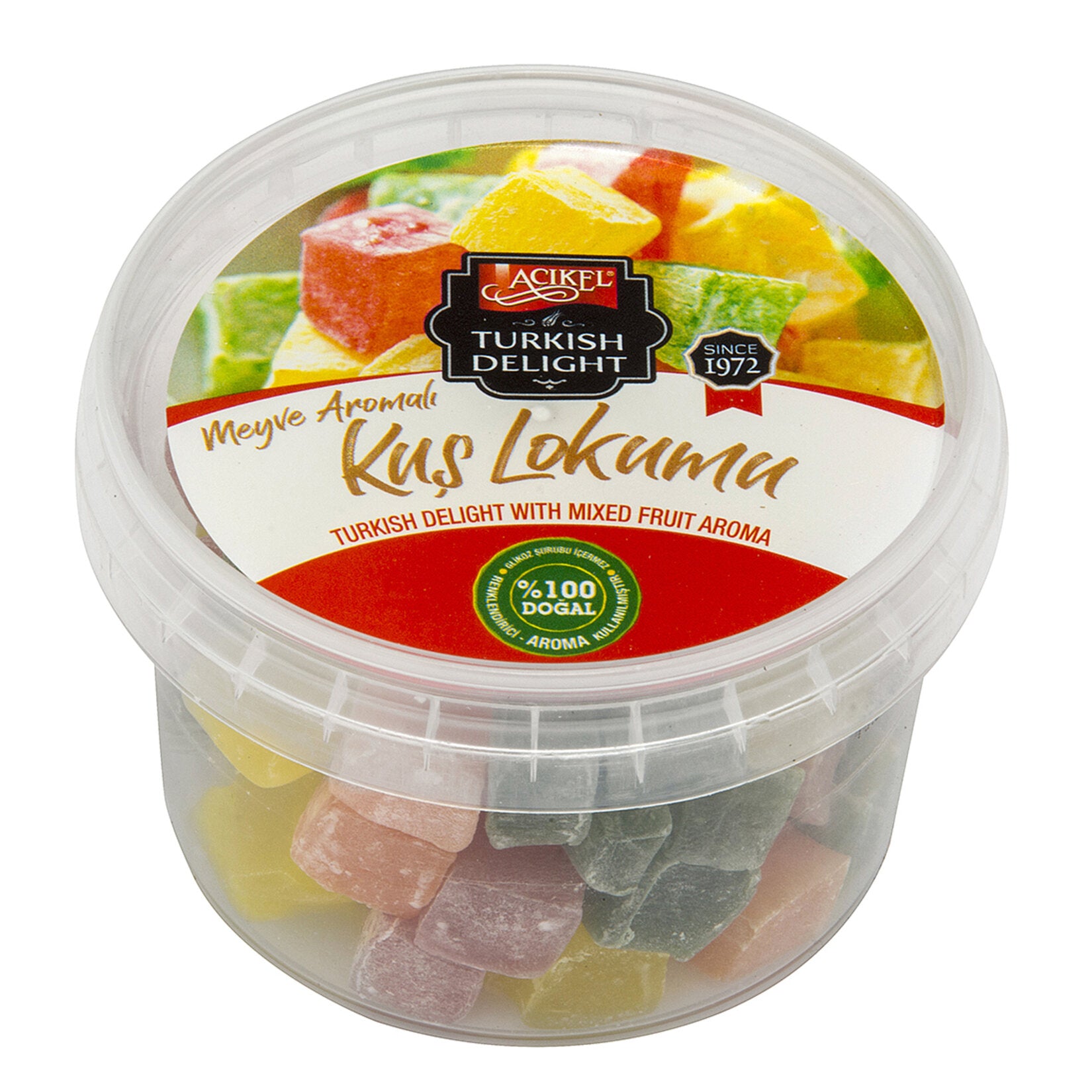 Açıkel Kuş Lokumu is a colorful and soft Turkish delight assortment made in Türkiye.