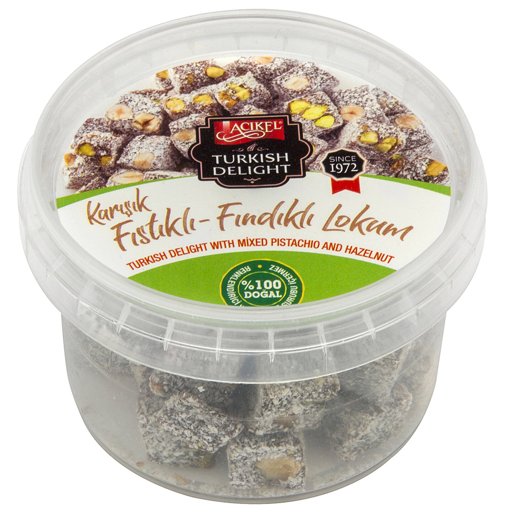 Discover the rich tradition of Turkish sweets with Acikel Mixed Turkish Delight with Hazelnuts & Pistachios.