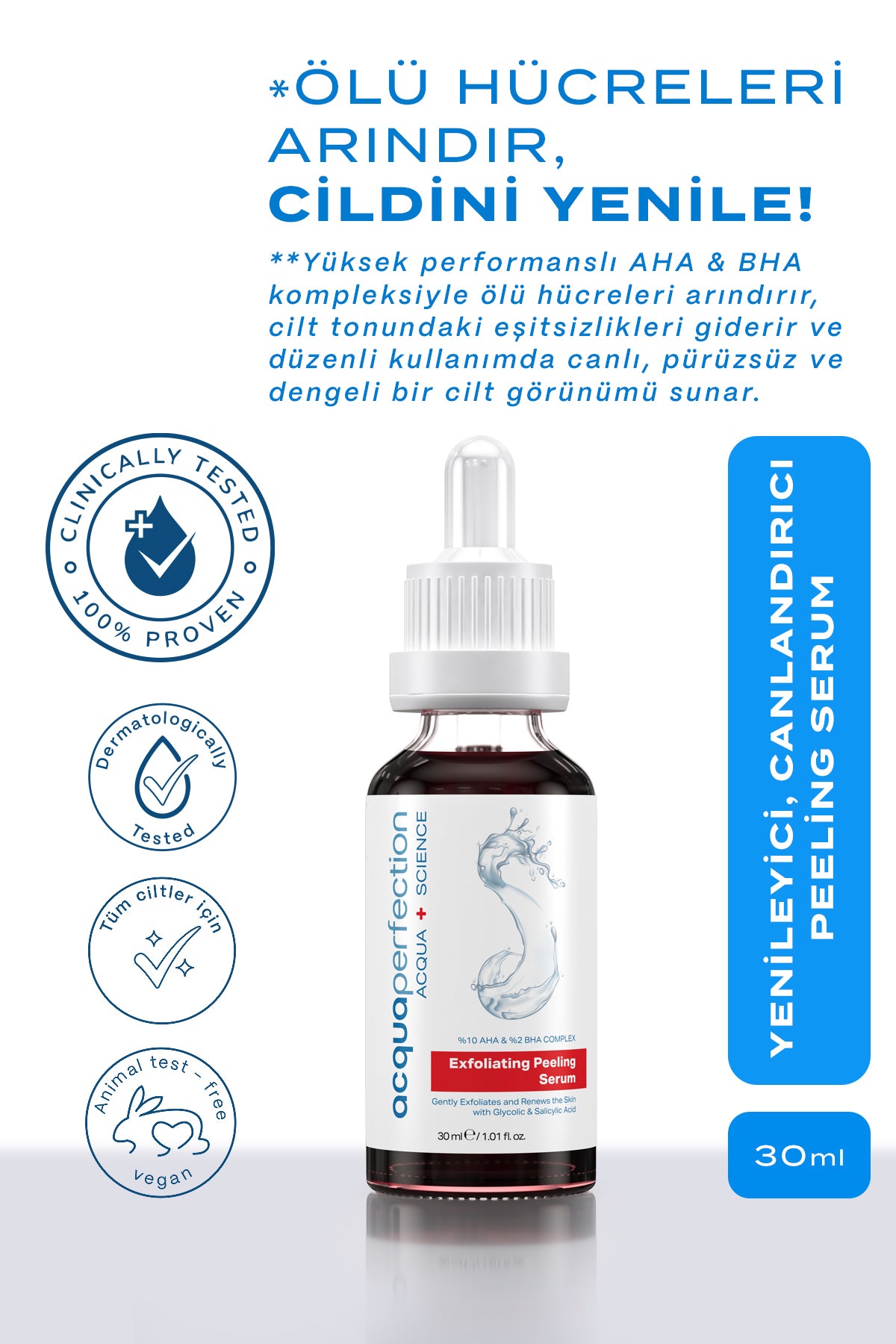 Acqua Perfection Exfoliating Red Peeling Serum 10% AHA 2% BHA is a powerful yet balanced chemical exfoliating serum designed to help improve uneven skin tone, dullness, and visible pores.