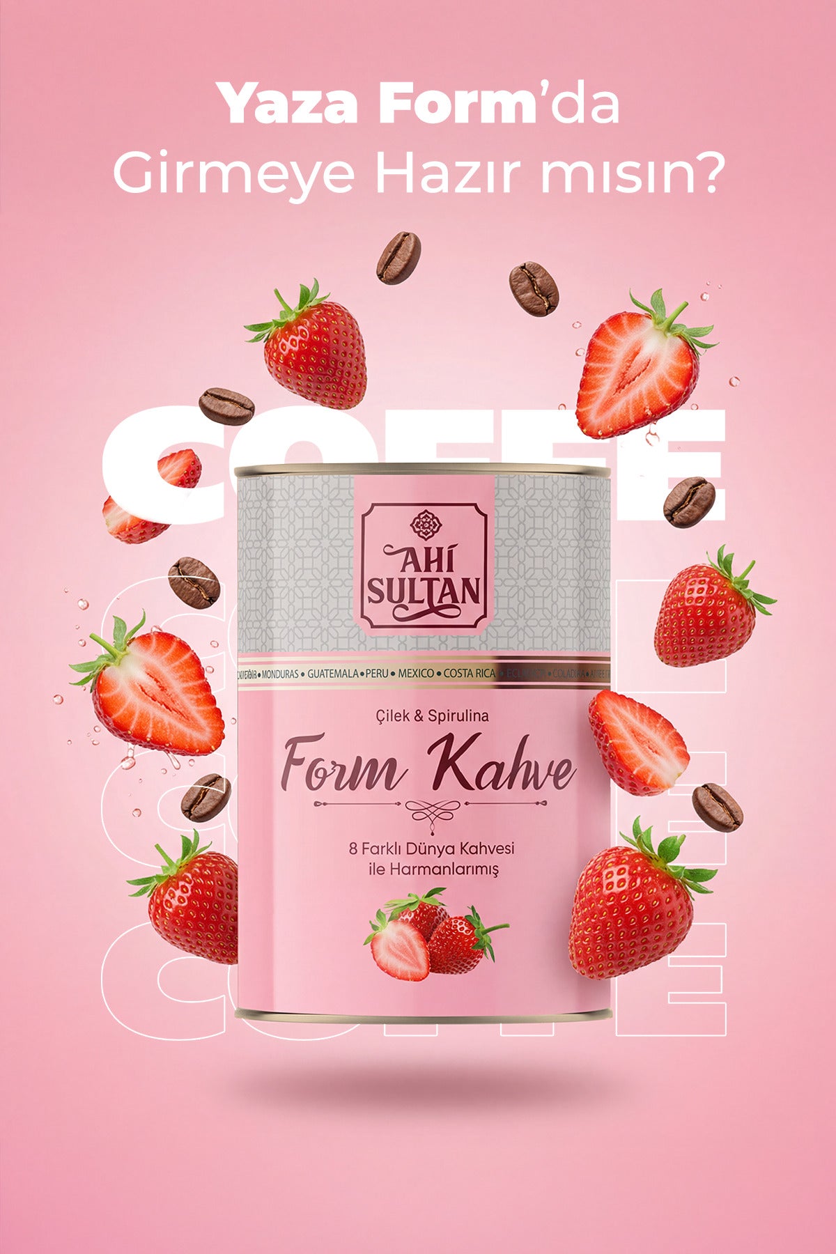 Ahi Sultan Form Coffee with 8 Strawberry Varieties and Spirulina offers a flavorful twist on your daily coffee routine.