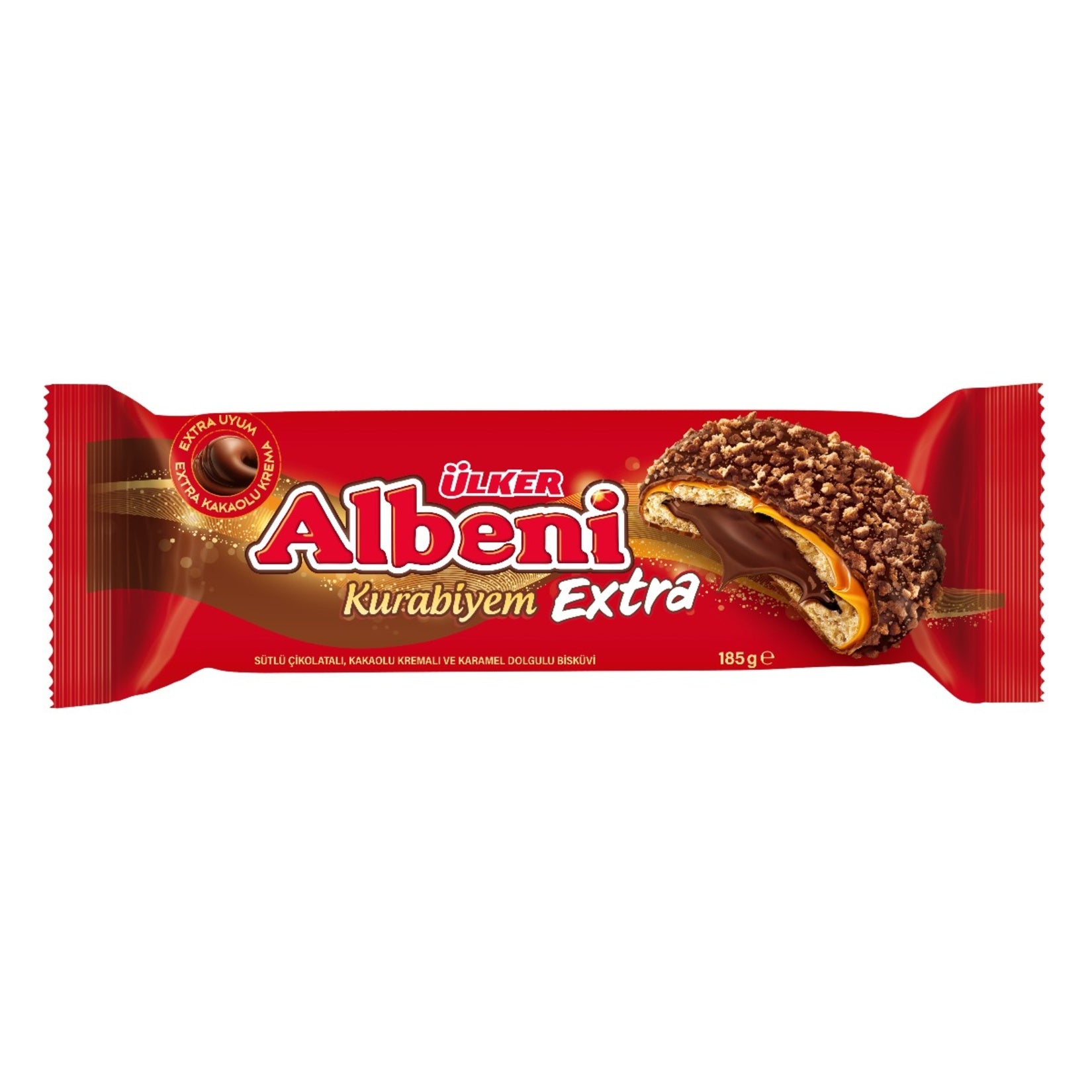 Meet Albeni Kurabiyem Ekstra Biscuit—a satisfying Turkish-style cookie treat that pairs a cocoa-forward chocolate taste with a rich, milky sweetness and a pleasantly crisp bite.