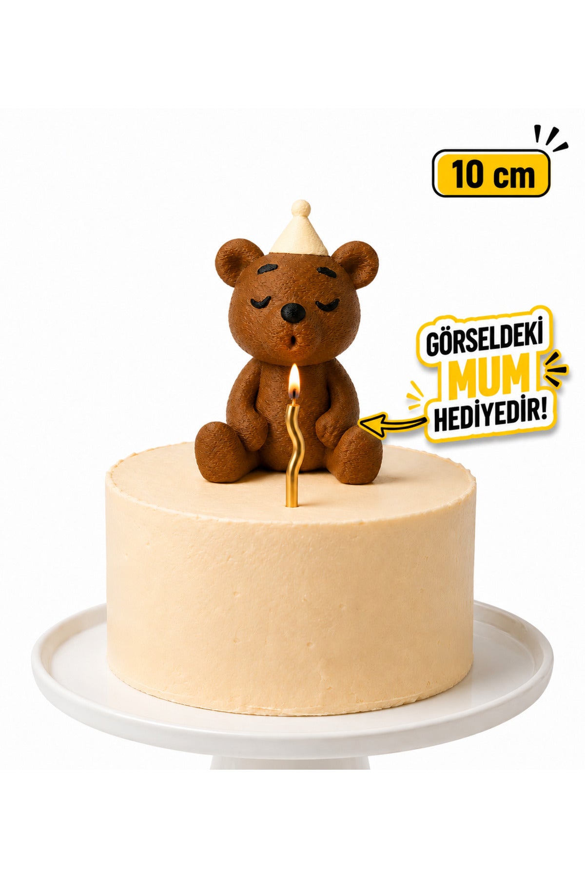 Add a playful touch to your space with the Alwin3d Cute Sitting Bear Blowing Candle Figurine Toy.