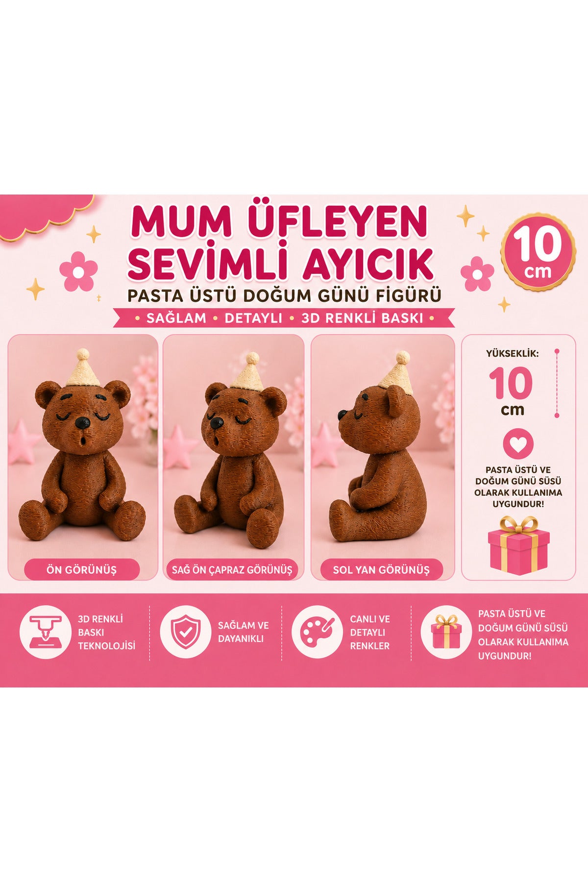 Add a playful touch to your space with the Alwin3d Cute Sitting Bear Blowing Candle Figurine Toy.