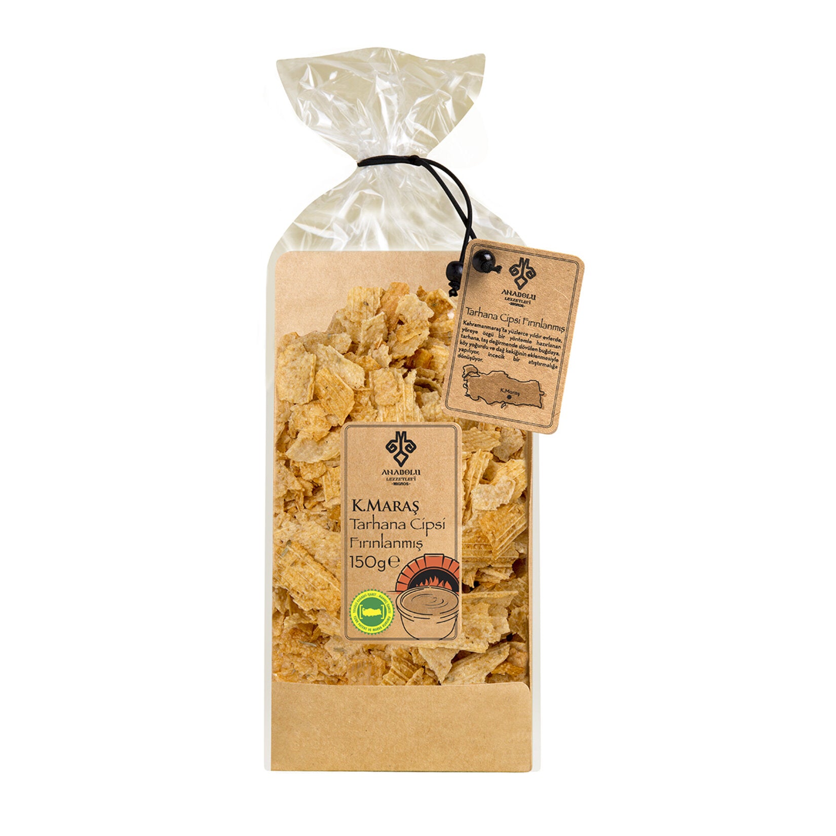 Anadolu Lezzetleri Kahramanmaras Firinlanmis Tarhana Chips bring the bold, tangy taste of traditional Turkish tarhana soup into a crispy, oven-baked snack.