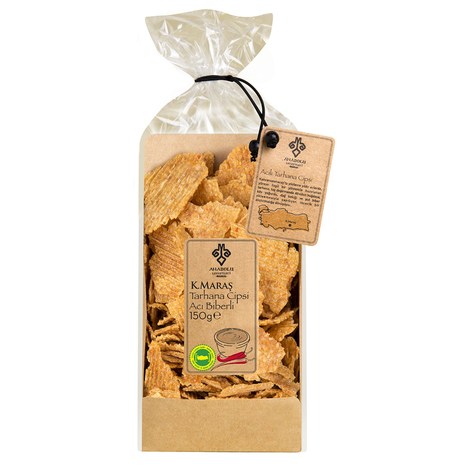 Anadolu Lezzetleri Kahramanmaras Spicy Tarhana Chips bring the bold and traditional flavors of Türkiye straight to your snack shelf.