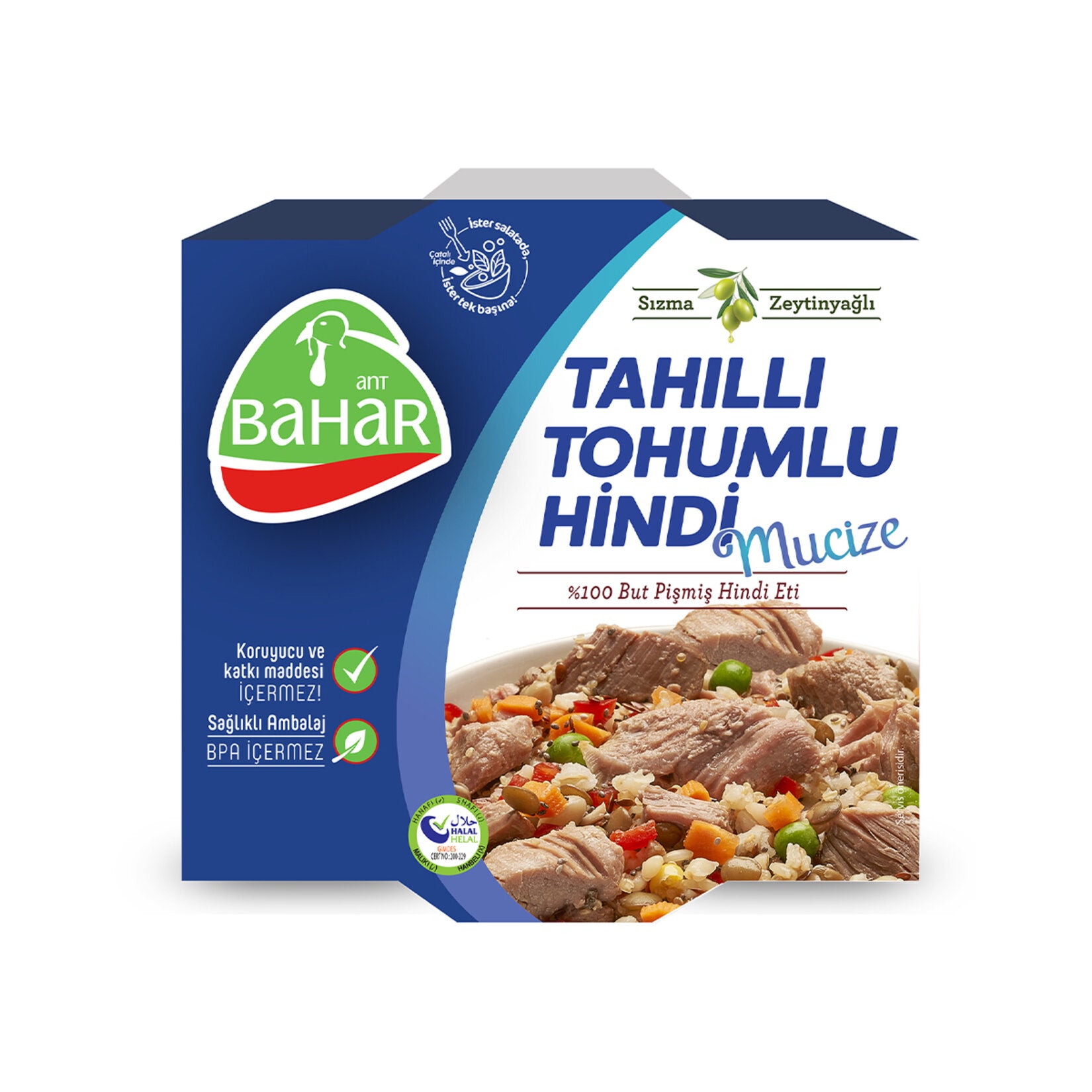 Ant Bahar Tahilli Tohumlu Canned Turkey combines tender turkey breast with hearty grains, legumes, and nutritious seeds for a balanced and satisfying meal option.