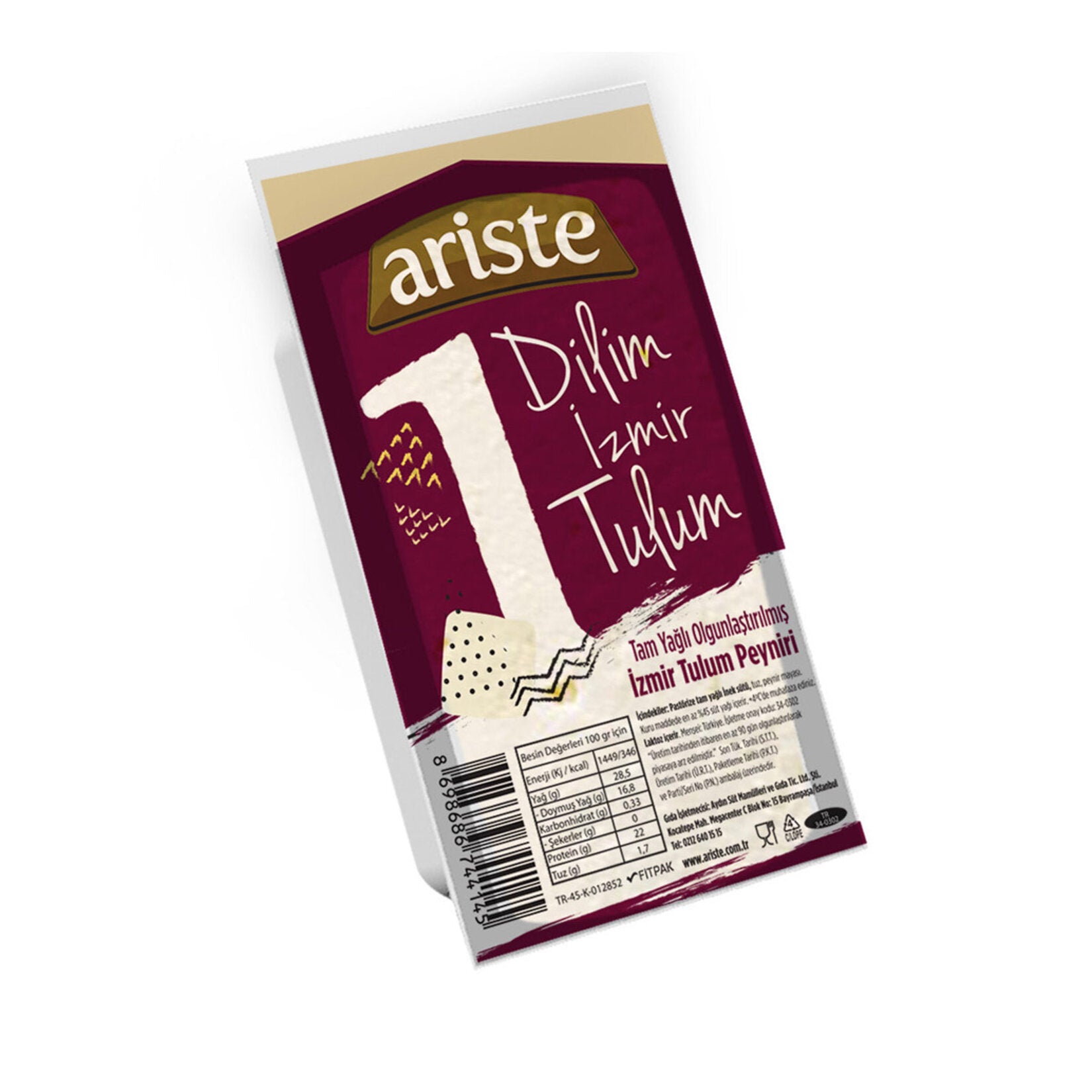 Ariste 1 Slice Full Fat Izmir Tulum Cheese brings the bold, tangy character of traditional Izmir Tulum peyniri straight from Türkiye to your table.