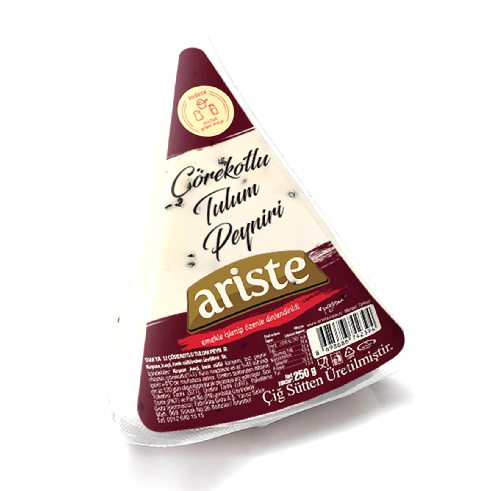 Ariste Full Fat Aged Çörekotlu Tulum Cheese is a rich and flavorful traditional cheese crafted in Türkiye from a blend of sheep, goat, and cow’s milk.