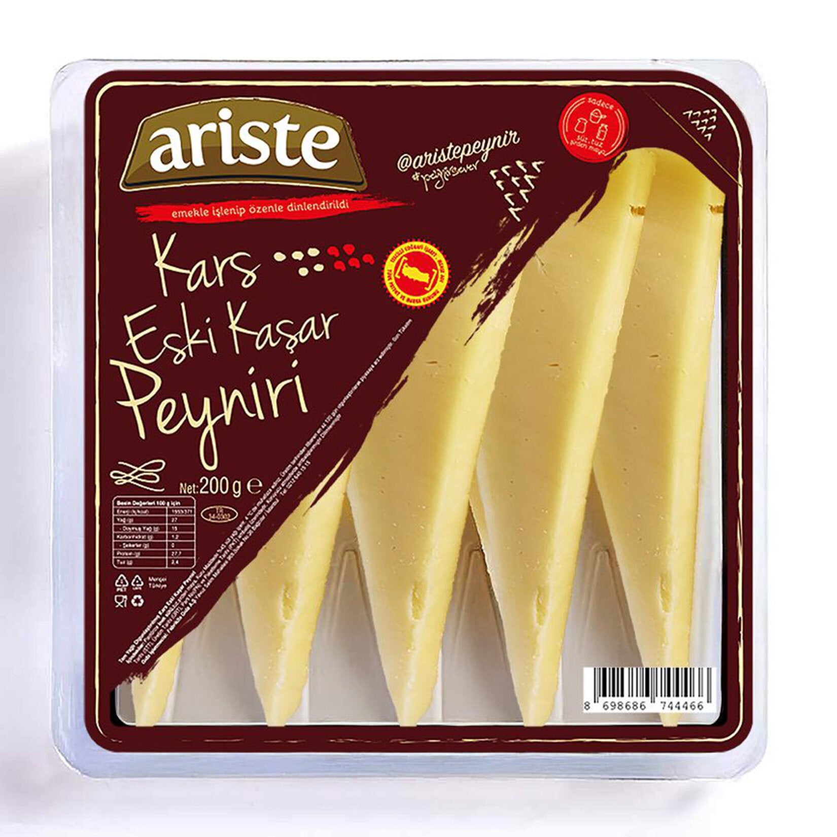 Ariste Full Fat Aged Kars Kashar Cheese is a premium, matured cheese inspired by the famous dairy traditions of Kars, Türkiye.