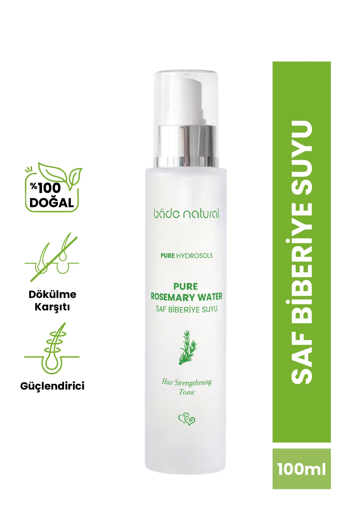 Bade Natural Rosemary Water Hair Tonic is formulated with 100% pure rosemary hydrosol (Rosmarinus officinalis water) to help reduce hair shedding, nourish the scalp, and support stronger, fuller-looking hair.