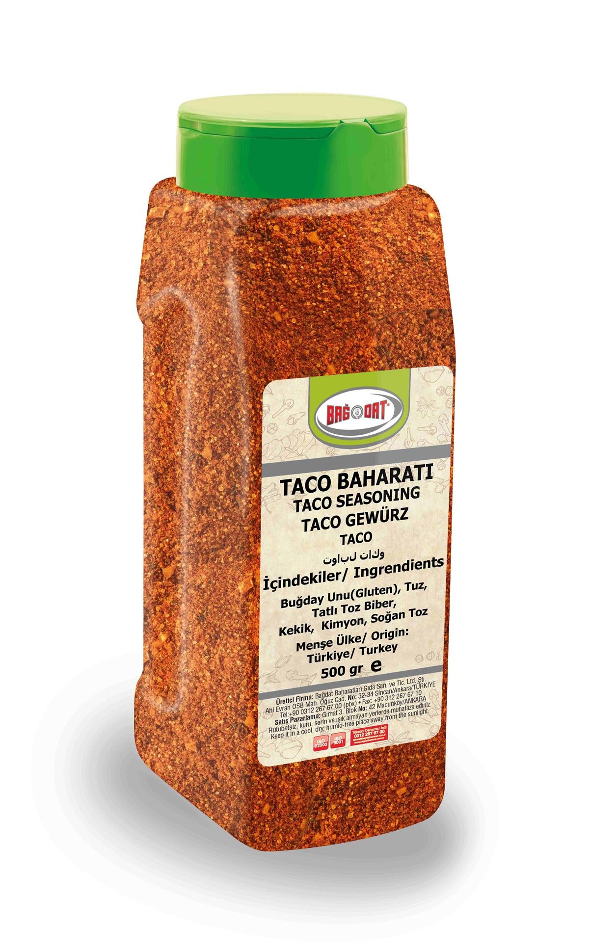 Add bold, savory flavor to your favorite dishes with Bağdat Taco Seasoning, crafted in Türkiye and packed in a convenient large 500 g PET jar.